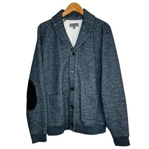 Vince Elbow Patch Sweatshirt Fleece Cardigan Size Large Shawl Collar Button Up